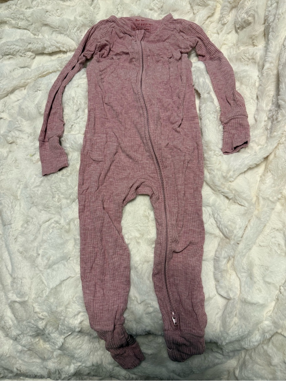 Little Sleepies Mauve Ribbed Zipper Footie